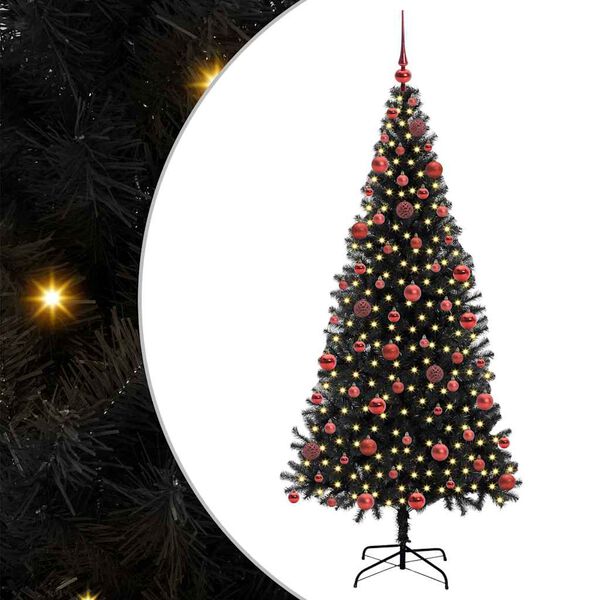vidaXL Sapin de No&euml;l avec 300 LED avec support Noir 180 cm PVC