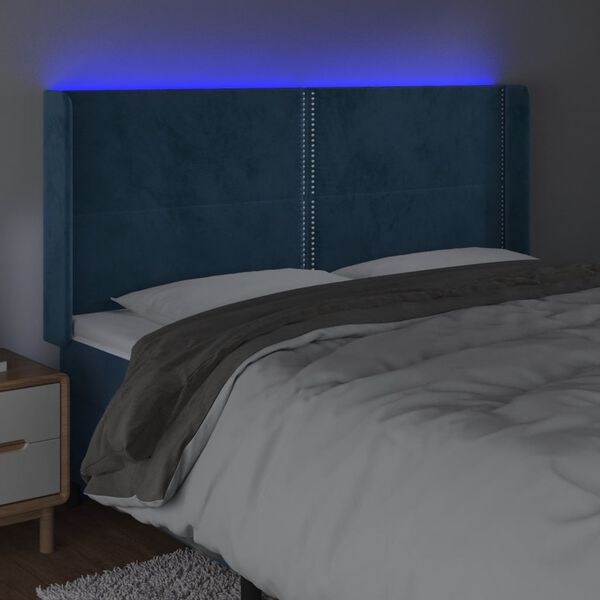 vidaXL T&ecirc;te de lit &agrave; LED Bleu fonc&eacute; 203x16x118/128 cm Velours