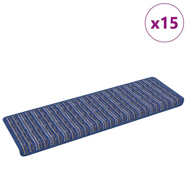 vidaXL Tapis d'escalier auto-adh&eacute;sifs Ray&eacute; 15 pcs Bleu 65 x 21 x 4 cm