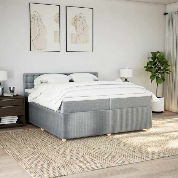 vidaXL Sommier &agrave; lattes de lit avec matelas Gris clair 200x200cm Tissu
