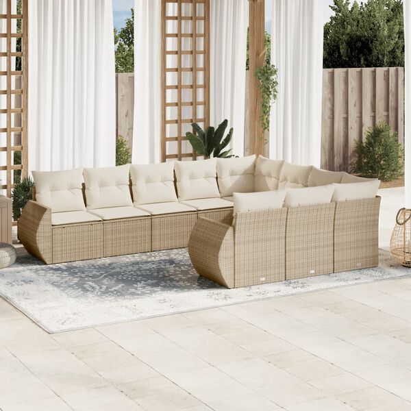 vidaXL Salon de jardin avec coussins 10 pcs beige r&eacute;sine tress&eacute;e