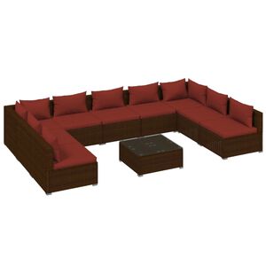 vidaXL Salon de jardin 10 pcs avec coussins R&eacute;sine tress&eacute;e Marron