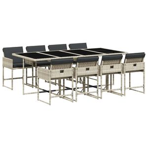 vidaXL Ensemble &agrave; manger de jardin et coussins 9 pcs gris clair rotin