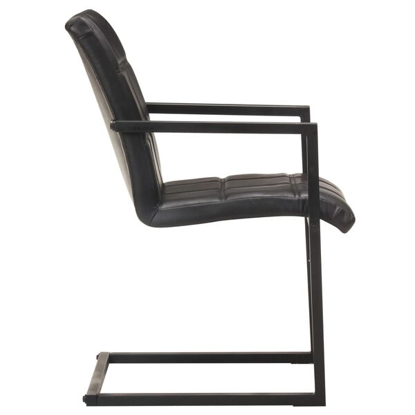 vidaXL Chaises &agrave; manger cantilever lot de 4 noir cuir v&eacute;ritable