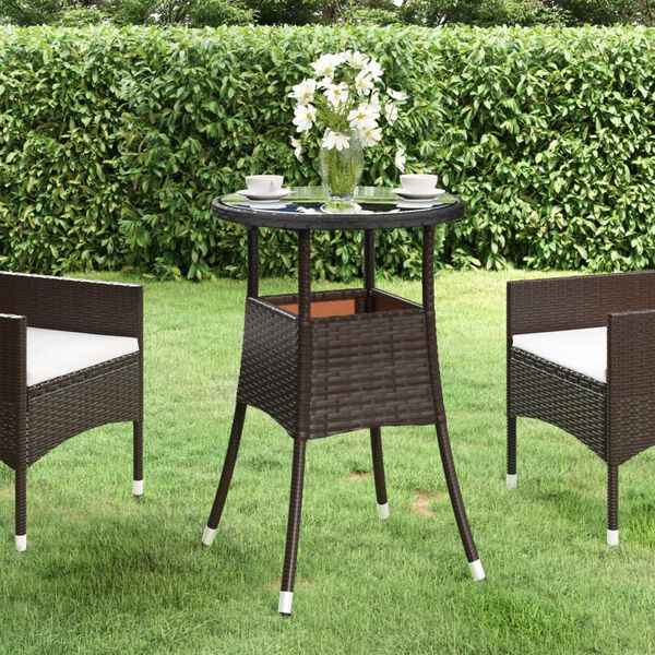 vidaXL Table de jardin &Oslash;60x75 cm Verre tremp&eacute;/r&eacute;sine tress&eacute;e Marron
