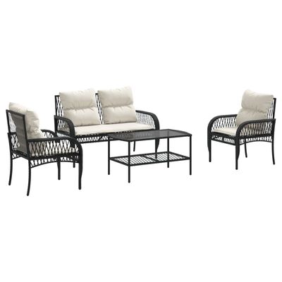 vidaXL Salon de jardin 4 pcs avec coussins noir résine tressée