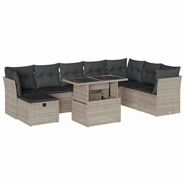vidaXL Salon de jardin 9 pcs avec coussins gris clair r&eacute;sine tress&eacute;e