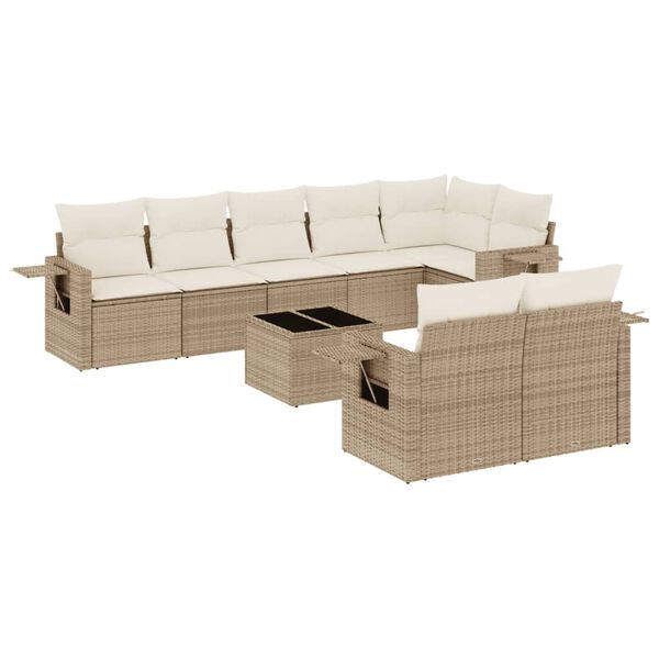 vidaXL Salon de jardin avec coussins 9 pcs beige r&eacute;sine tress&eacute;e