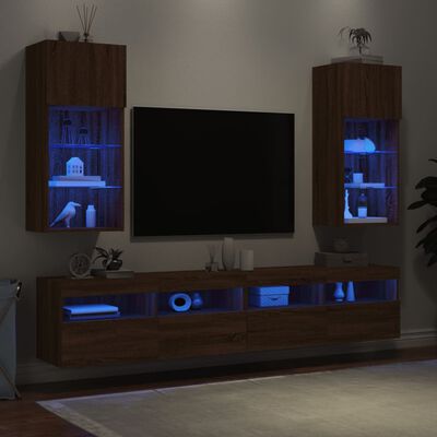 vidaXL Meubles TV avec lumières LED 2 pcs chêne marron 40,5x30x90 cm