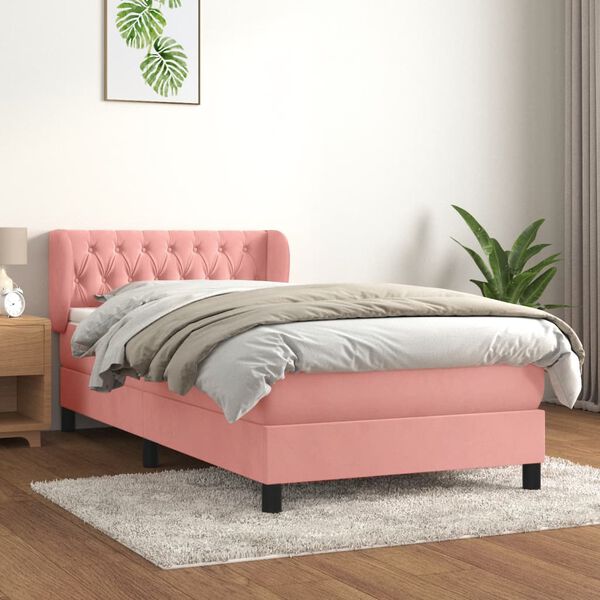 vidaXL Sommier &agrave; lattes de lit avec matelas Rose 90x190 cm Velours