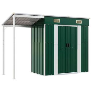 vidaXL Abri de jardin avec toit prolong&eacute; vert 277x107x181 cm acier