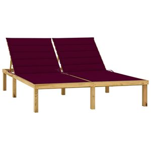 vidaXL Chaise longue double et coussins bordeaux Bois de pin impr&eacute;gn&eacute;