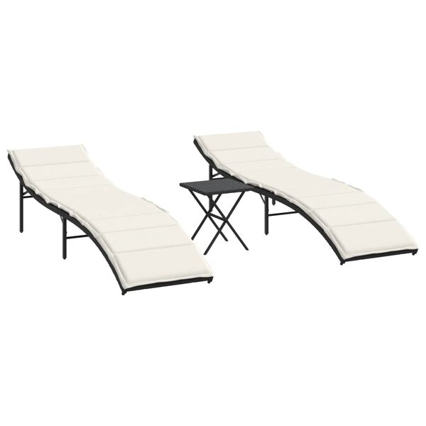 vidaXL Chaises longues lot de 2 avec table noir r&eacute;sine tress&eacute;e