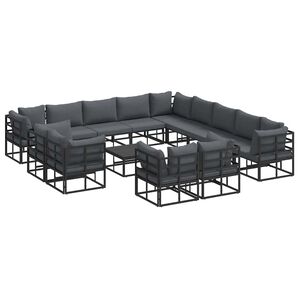 vidaXL Ensemble de canap&eacute; de jardin avec coussin 14 pcs Noir Aluminium
