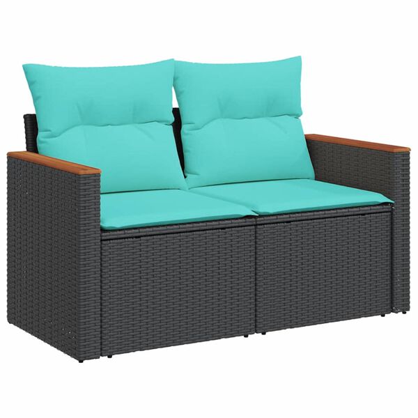 vidaXL Salon de jardin 11 pcs avec coussins noir r&eacute;sine tress&eacute;e
