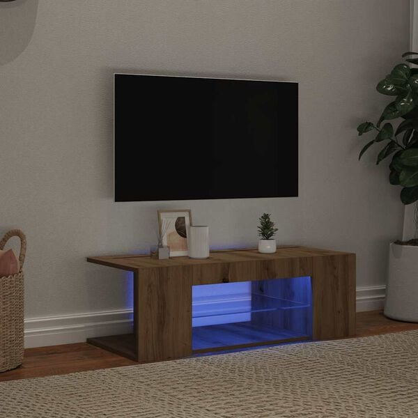 vidaXL Meuble TV avec lumi&egrave;res LED ch&ecirc;ne artisanal bois d'ing&eacute;nierie