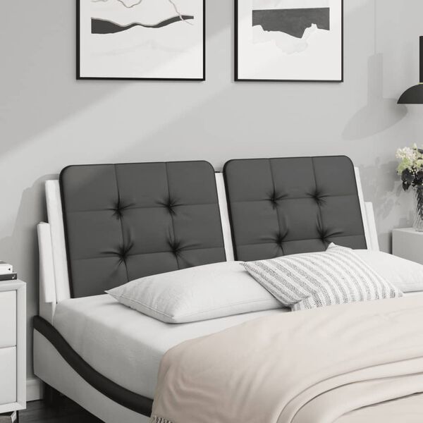vidaXL Coussin de t&ecirc;te de lit Zadar noir et blanc 140 cm similicuir