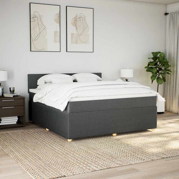 vidaXL Sommier &agrave; lattes de lit avec matelas Gris fonc&eacute; 180x200cm Tissu