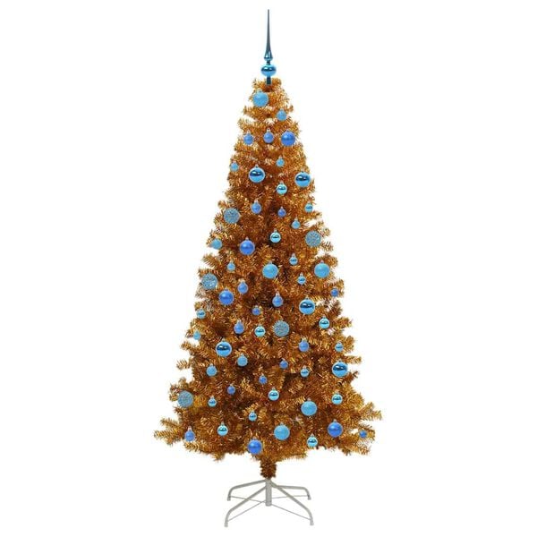 vidaXL Sapin de No&euml;l avec 300 LED avec support Dor&eacute; 180 cm PET