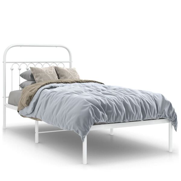 vidaXL Cadre de lit m&eacute;tal sans matelas avec t&ecirc;te de lit blanc 90x200cm