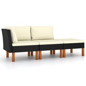 vidaXL Salon de jardin 3pcs R&eacute;sine tress&eacute;e et bois d'eucalyptus massif