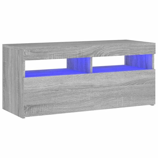 vidaXL Meuble TV avec lumi&egrave;res LED Sonoma gris 90x35x40 cm