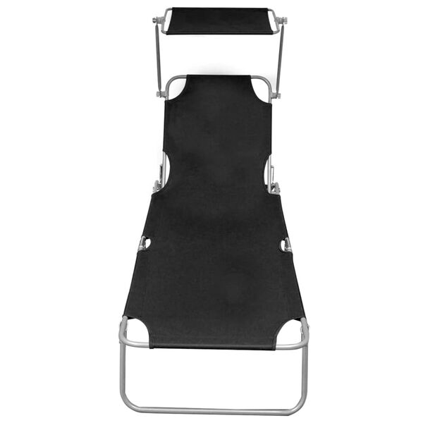 vidaXL Chaise longue pliable avec auvent Noir Aluminium