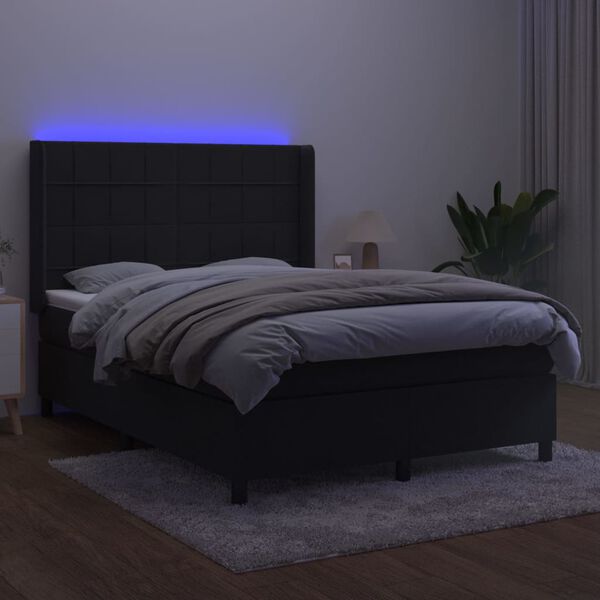 vidaXL Sommier &agrave; lattes de lit matelas et LED Noir 140x190 cm Velours
