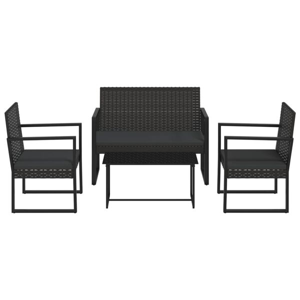 vidaXL Salon de jardin 4 pcs avec coussins Noir R&eacute;sine tress&eacute;e