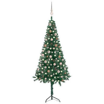 vidaXL Arbre de Noël artificiel d'angle LED et boules vert 180 cm PVC