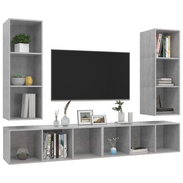 vidaXL Meubles TV muraux 4 pcs Gris b&eacute;ton Bois d'ing&eacute;nierie