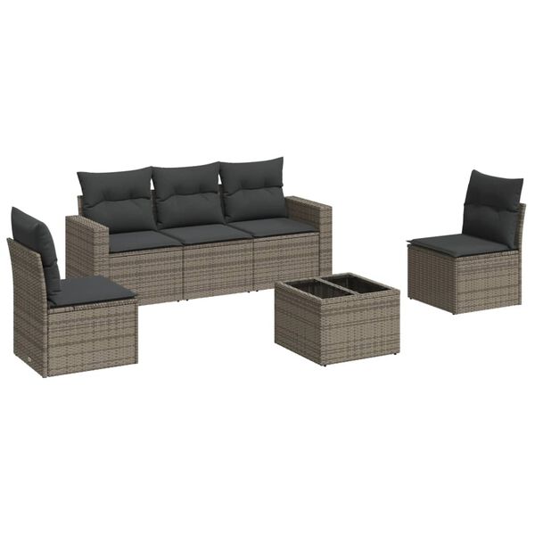 vidaXL Salon de jardin 6 pcs avec coussins gris r&eacute;sine tress&eacute;e