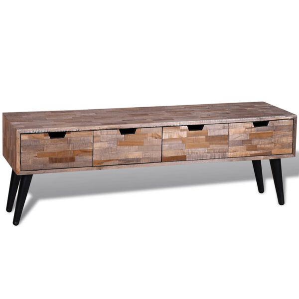 vidaXL Table console TV avec 4 tiroirs Bois de teck recycl&eacute;