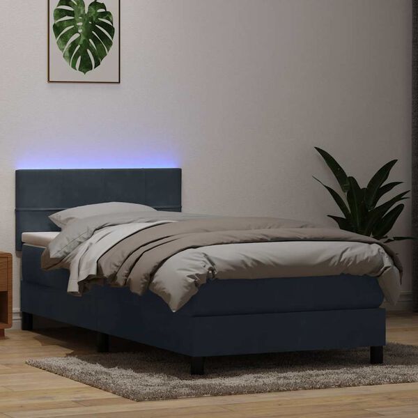 vidaXL Sommier &agrave; lattes de lit et matelas et LED gris fonc&eacute; 90x210 cm velours