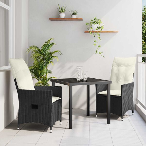 vidaXL Ensemble de salle &agrave; manger pour jardin 3 pcs Noir Poly rotin