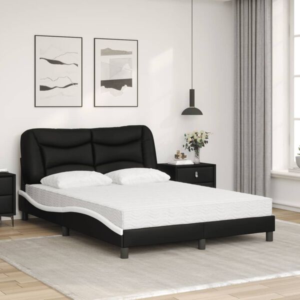vidaXL Lit avec matelas Hvar noir et blanc 140x200 cm similicuir