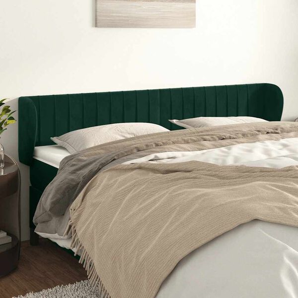vidaXL T&ecirc;te de lit avec oreilles Vert fonc&eacute; 163x23x78/88 cm Velours