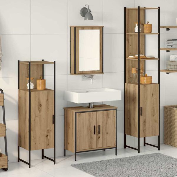 vidaXL Ensemble de mobilier de salle de bain avec &eacute;tag&egrave;re 4 pcs Marron