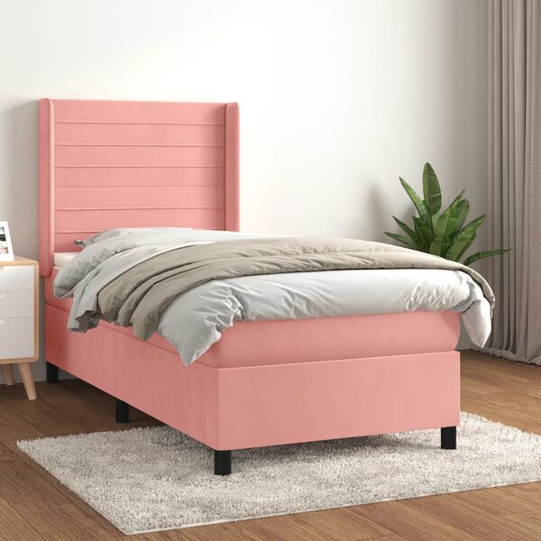 vidaXL Sommier &agrave; lattes de lit avec matelas Rose 100x200 cm Velours