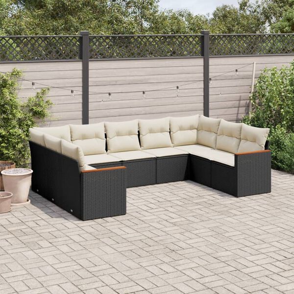 vidaXL Salon de jardin 9 pcs avec coussins noir r&eacute;sine tress&eacute;e