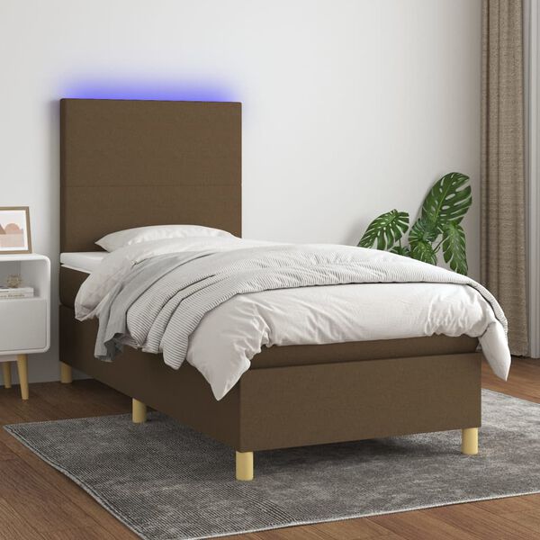 vidaXL Sommier &agrave; lattes de lit et matelas et LED Marron fonc&eacute; 90x200cm