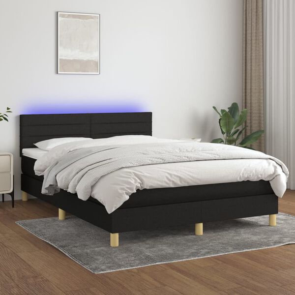 vidaXL Sommier &agrave; lattes de lit avec matelas LED Noir 140x200 cm Tissu