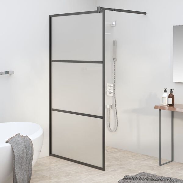 vidaXL Paroi de douche 115x195 cm Verre ESG d&eacute;poli Noir