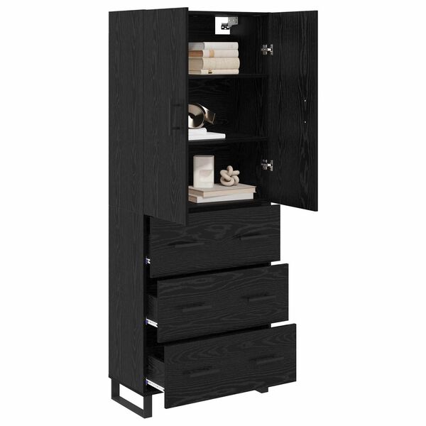 vidaXL Haut Armoire 2 pcs Ch&ecirc;ne noir Bois Agglom&eacute;r&eacute; et Verre