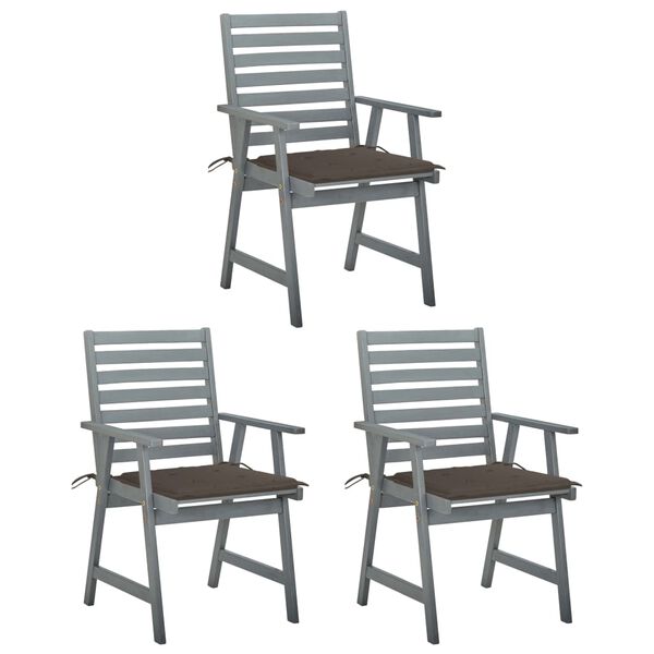 vidaXL Chaises &agrave; manger d'ext&eacute;rieur lot de 3 et coussins Acacia massif