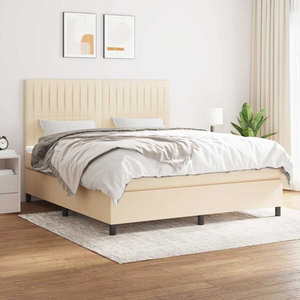 vidaXL Sommier &agrave; lattes de lit avec matelas Cr&egrave;me 160x200 cm Tissu