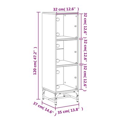 vidaXL Buffet avec portes en verre gris béton 35x37x120 cm