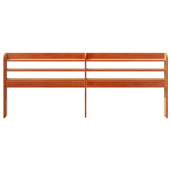 vidaXL T&ecirc;te de lit avec &eacute;tag&egrave;res marron cire 180 cm bois massif de pin