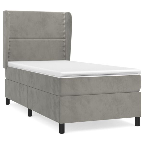 vidaXL Sommier &agrave; lattes de lit et matelas Gris clair 90x200 cm Velours