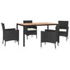 vidaXL Ensemble &agrave; manger de jardin coussins 5pcs Noir R&eacute;sine tress&eacute;e
